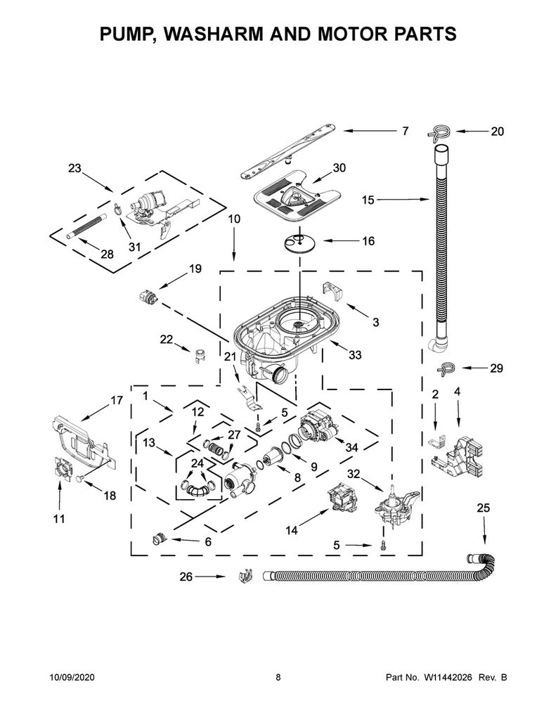 Whirlpool Dishwasher Circulation Pump & Motor Assembly - W11416363, Replaces: W11197948