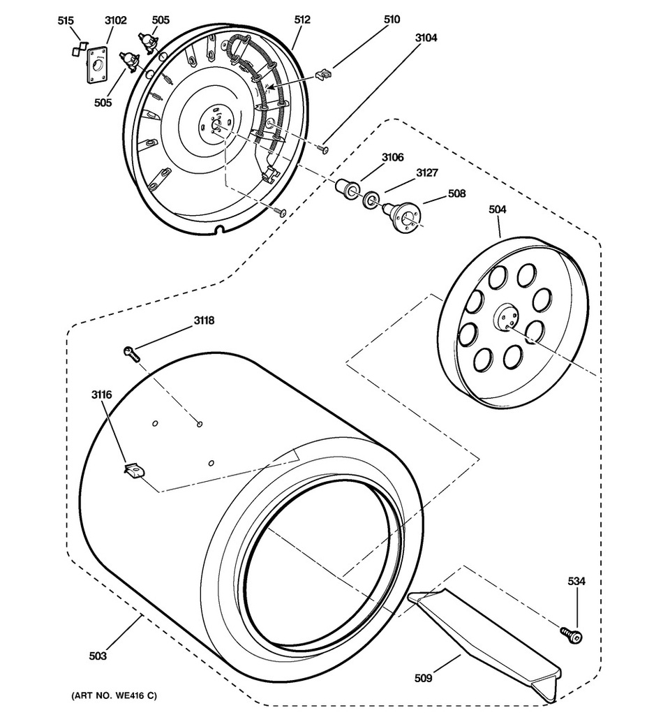 GE Dryer Drum Assembly - WW01F01467