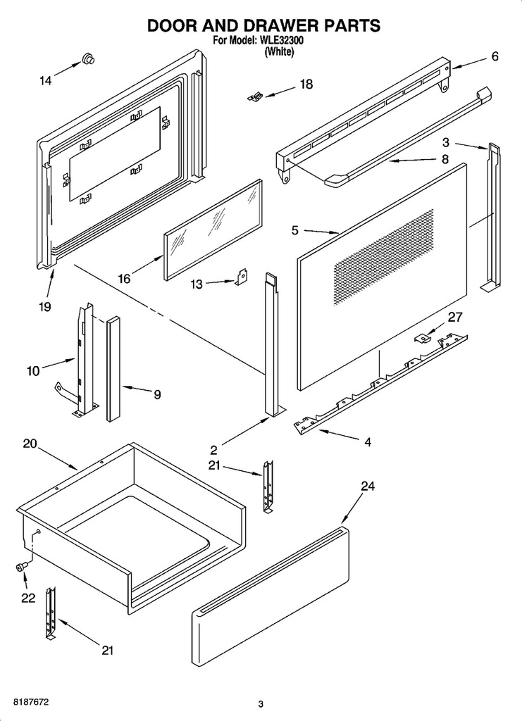 Whirlpool Range /Oven Range Outer Oven Door Panel & Glass, White - WP9781782PW