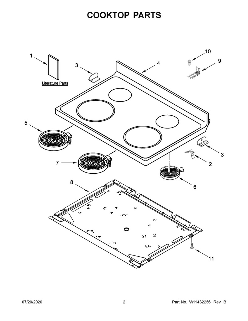 Whirlpool Range /Oven Main Glass Cooktop (Black) - W11178791, Replaces: W11034830