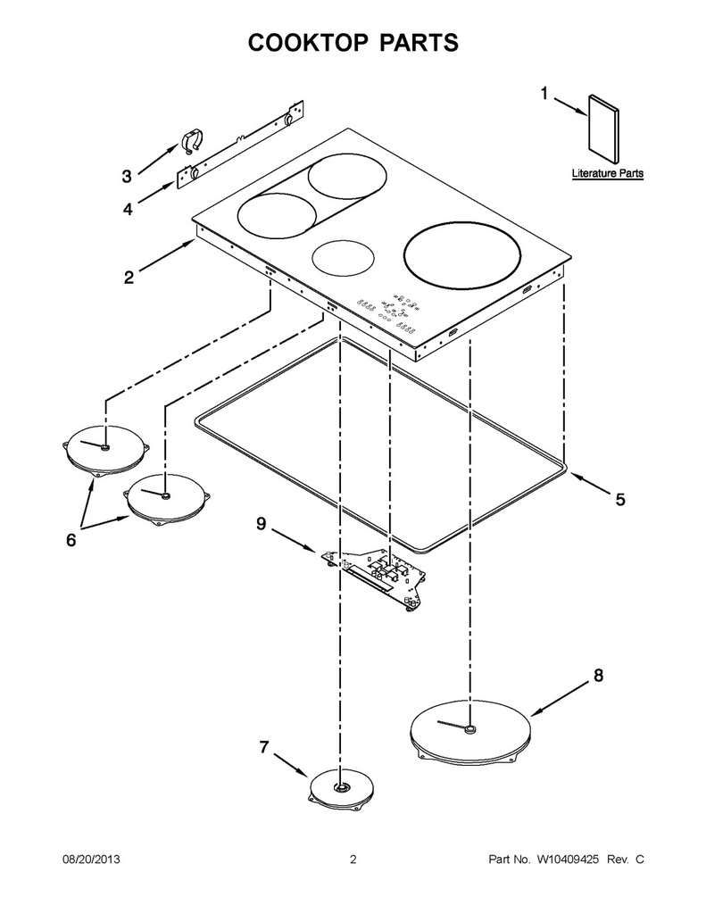 Whirlpool Range /Oven Range Main Glass Cooktop Assembly, 4 Burner - WPW10396621