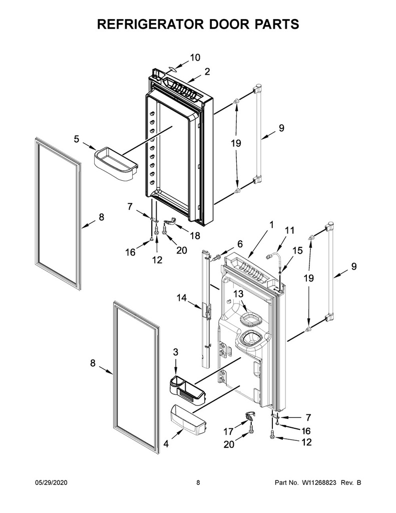 Whirlpool Refrigerator French Door Gasket (Gray) - W10830055, Replaces: W10163991