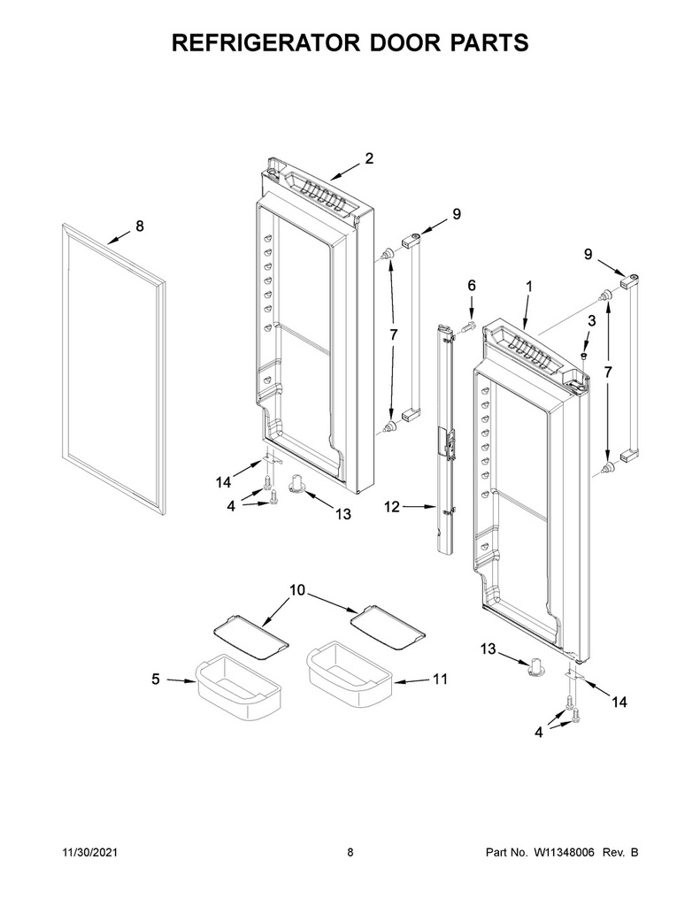 Whirlpool Refrigerator Door Divider Mullion - W11177241, Replaces: 12732508B