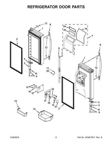 Whirlpool Refrigerator Door Divider Rail - W11122876, Replaces: W10733652