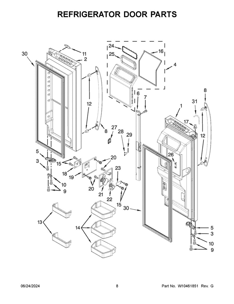 Whirlpool Refrigerator Mullion Door Divider (Gray) - W10806457, Replaces: W10407225