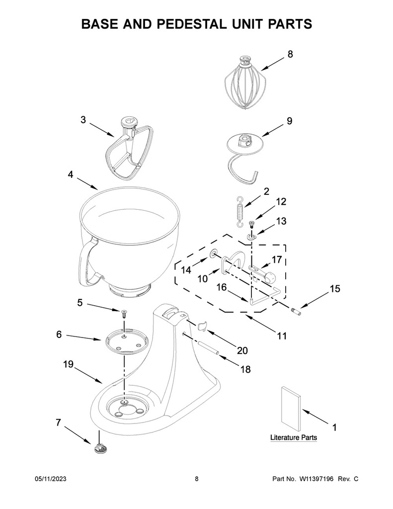 Whirlpool Small Appliance Stand Mixer Dough Hook, White - WPW10674618