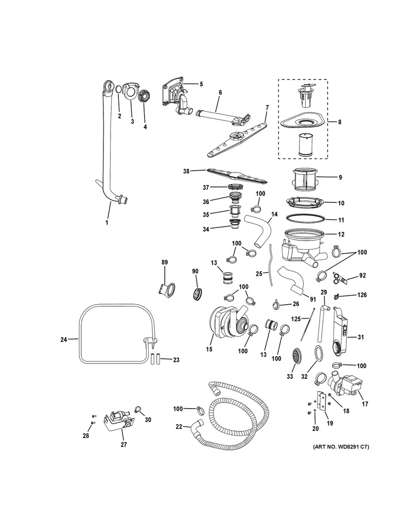 GE Dishwasher Pump Hose with Clamps - WG04A01205