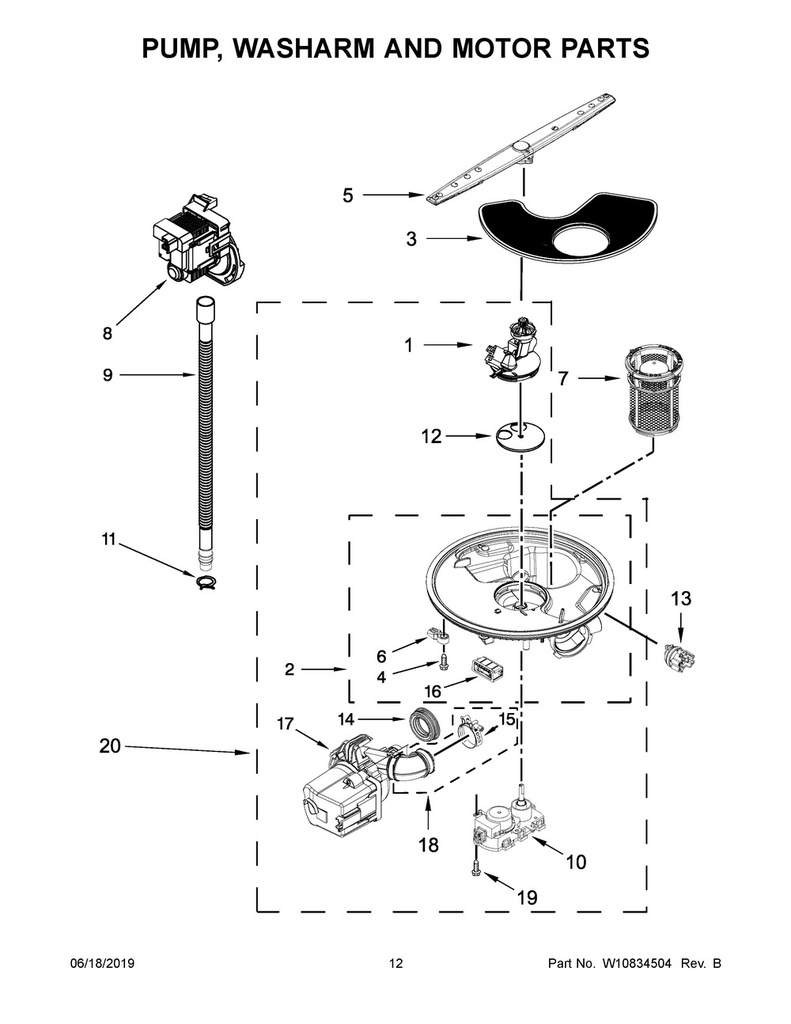 Whirlpool Dishwasher Pump & Motor - W10902307, Replaces: W10733484