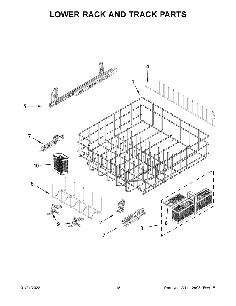 Whirlpool Dishwasher Lower Track Assembly (Left) - W10822165, Replaces: W10579131