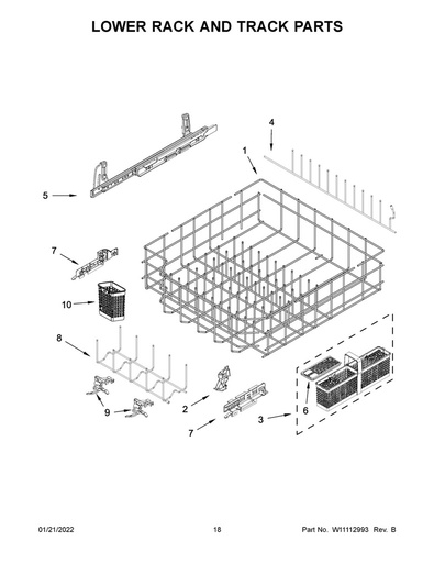 Whirlpool Dishwasher Lower Track Assembly (Left) - W10822165, Replaces: W10579131
