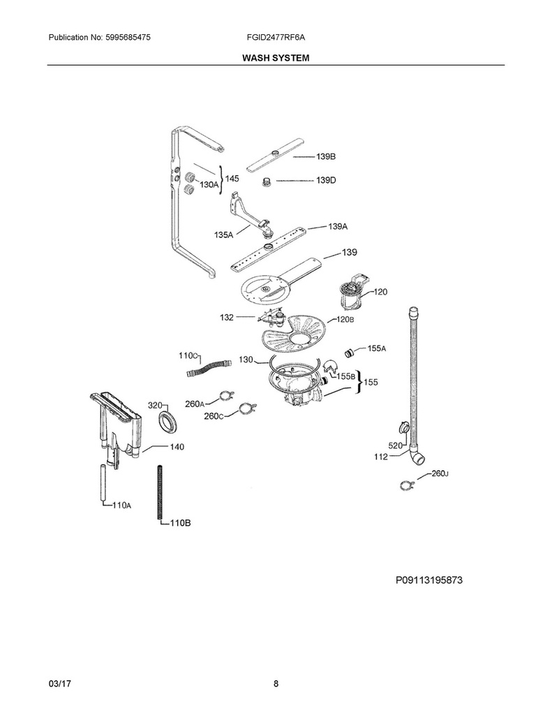 Frigidaire Dishwasher Center Spray Arm - 808321102