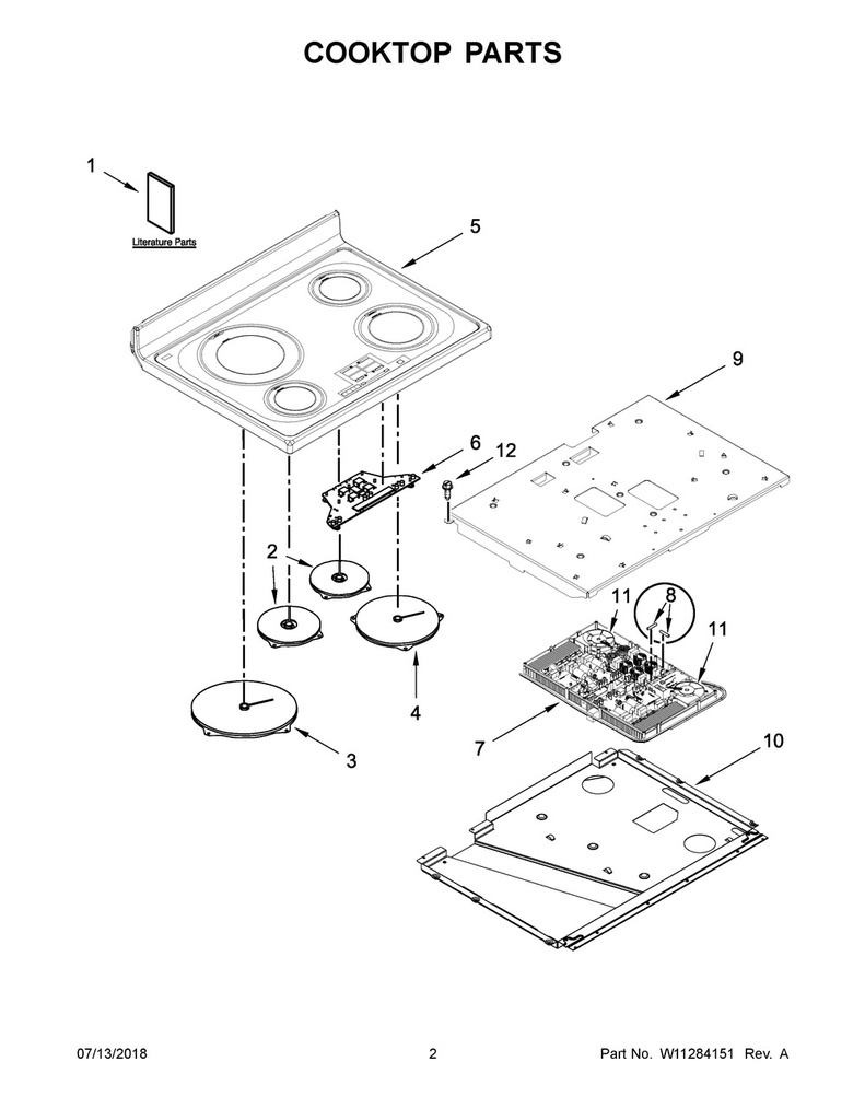 Whirlpool Range /Oven Range Main Cooktop Assembly, 4 Burner - W10777613