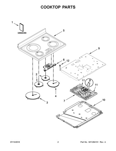 Whirlpool Range /Oven Range Main Cooktop Assembly, 4 Burner - W10777613