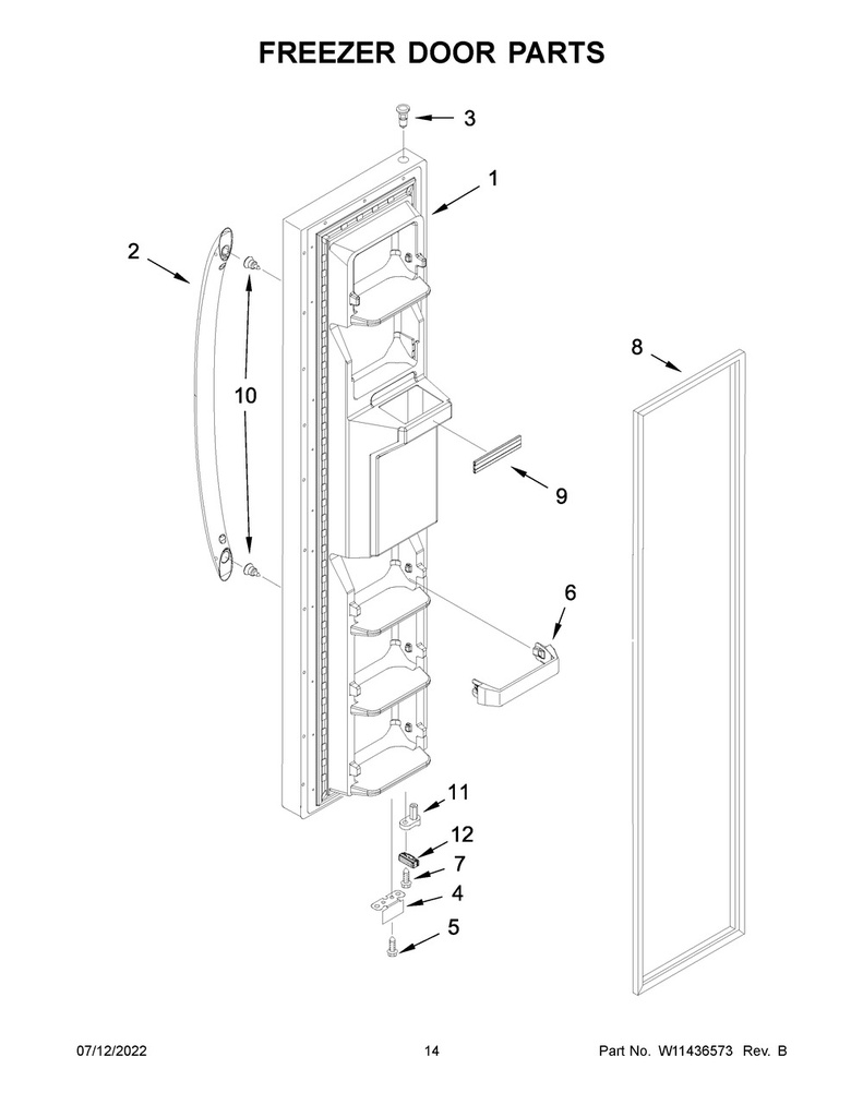 Whirlpool Refrigerator Fresh Food Door Gasket (Black) - 2159083, Replaces: 2171185