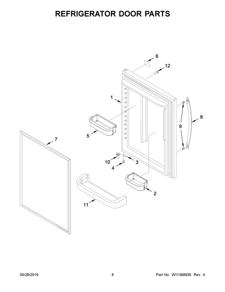 Whirlpool Refrigerator Fresh Food Door Gasket (Black) - WPW10436245, Replaces: 12683801B