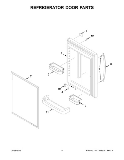 Whirlpool Refrigerator Fresh Food Door Gasket (Black) - WPW10436245, Replaces: 12683801B
