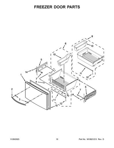 Whirlpool Refrigerator Freezer Door Handle (Stainless) - W10827046, Replaces: W10357237