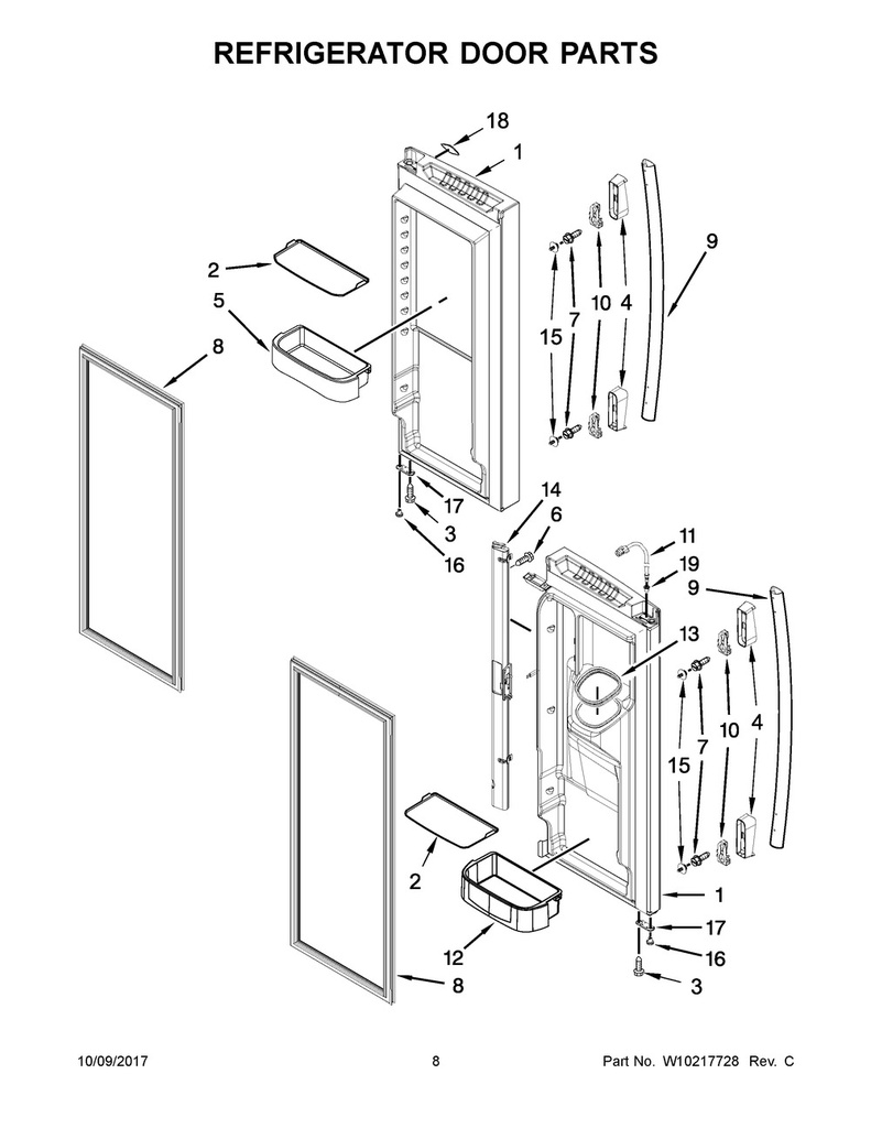 Whirlpool Refrigerator Door Handle (White) - WPW10222984K, Replaces: W10157427