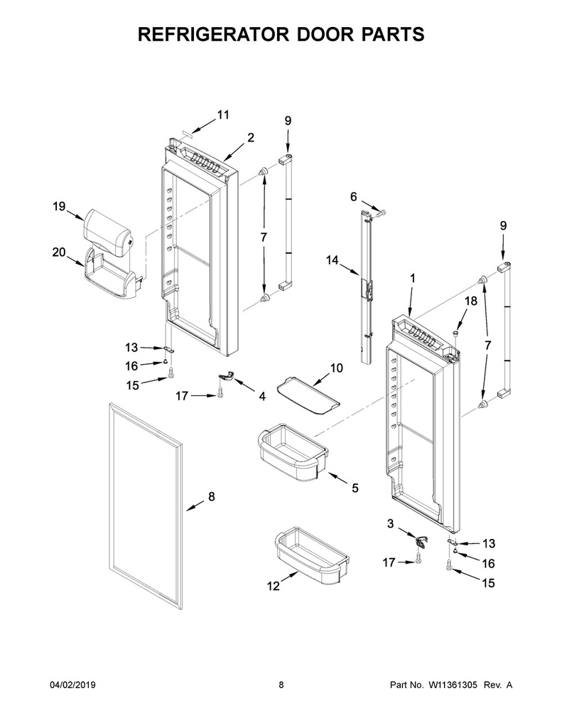 Whirlpool Refrigerator Refrigerator Door Assembly, Left, Stainless - 13107881SQ