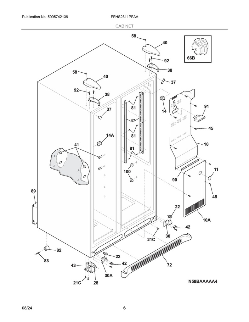 Frigidaire Refrigerator Support Post - 241993001, Replaces: 240350802