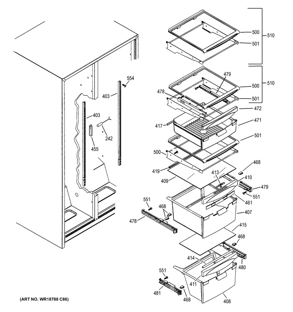 GE Refrigerator Refrigerator Pantry Drawer Slide Rail, Left Hand - WR01F03334
