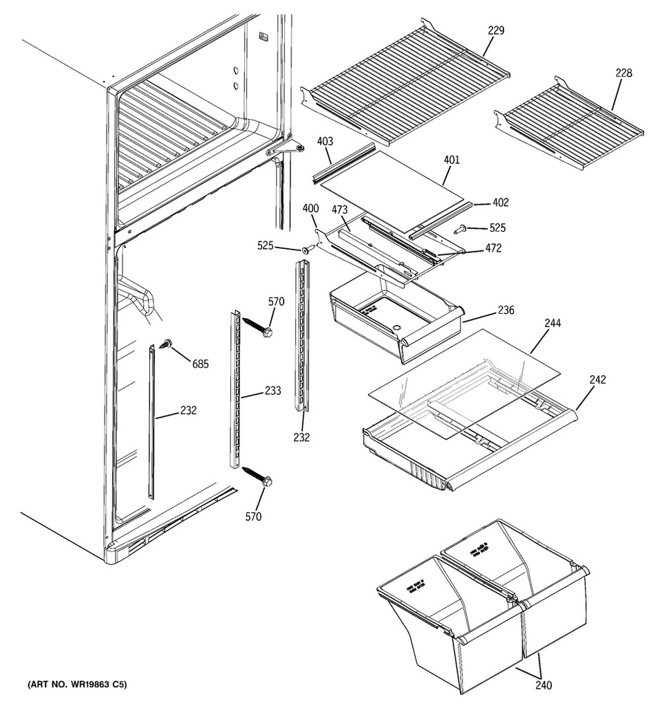 GE Refrigerator Refrigerator Pantry Drawer Slide Rail, Right Hand - WG03L01608