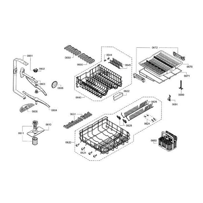 Bosch Dishwasher Lower Dishrack - 20003053, Replaces: 00680380