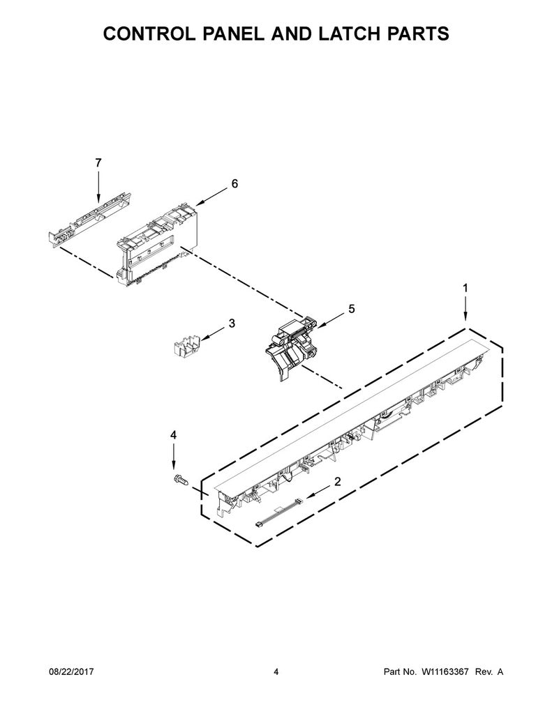 Whirlpool Dishwasher Control Panel/Console - W11165148, Replaces: W10905150