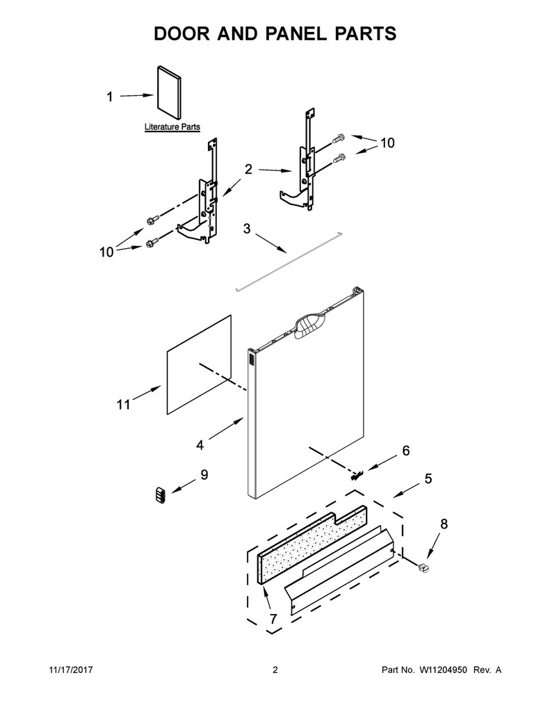 Whirlpool Dishwasher Front Door Panel (Stainless) - WPW10629473, Replaces: W10629473
