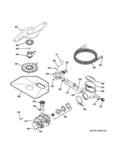 GE Dishwasher Sump Inlet - WG01L00289