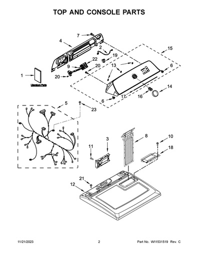 Whirlpool Dryer Top Panel, White - W11222514